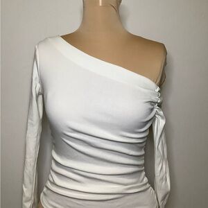 Zara White Asymmetrical Long Sleeve Top